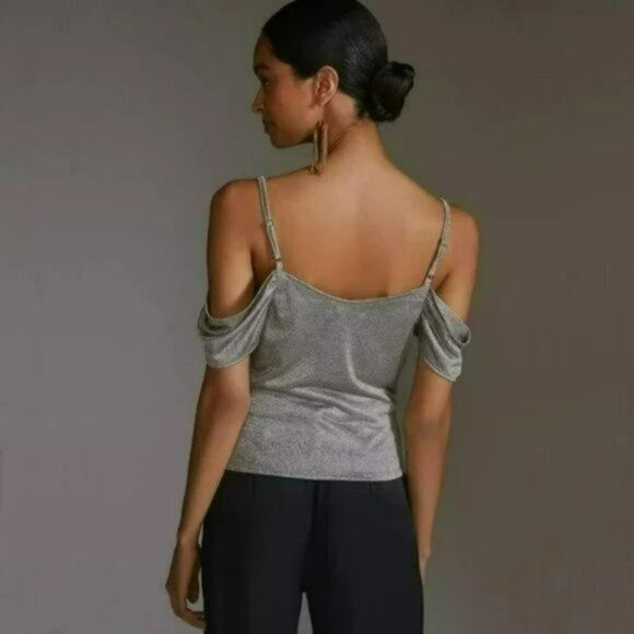 NWT Anthropologie Metallic Cowl Draped Neck Off The Shoulder Blouse Top - Picture 4 of 8